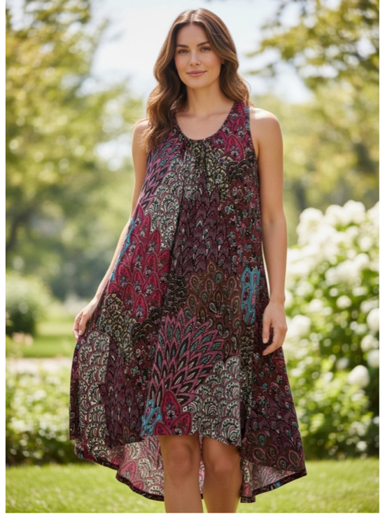 Neesha Dresses & Skirts - Women's Neesha Asymmetrical Dress M Pink Brown Paisley